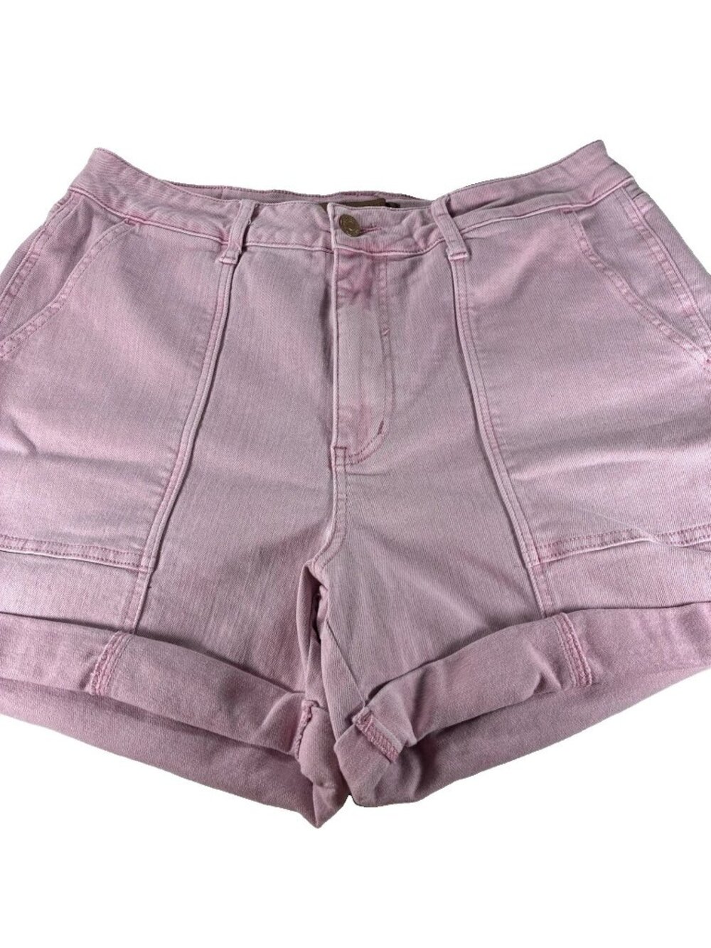 Judy Blue Pink Garment Dyed Shorts Womens 1XL High Rise Fray Hem Stretch Denim